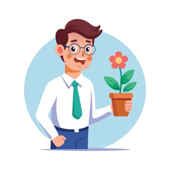 Creative Educator Showcasing Flower Pot for Teaching vector