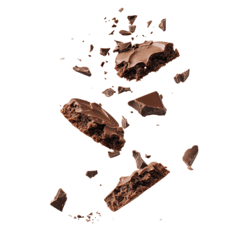 Broken chocolate cookies falling gracefully against a clean transparent background, capturing a moment of delicious chaos, Falling broken chocolate cookies on transparent background png