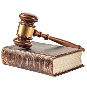 Judge gavel over law book isolated on transparent background png