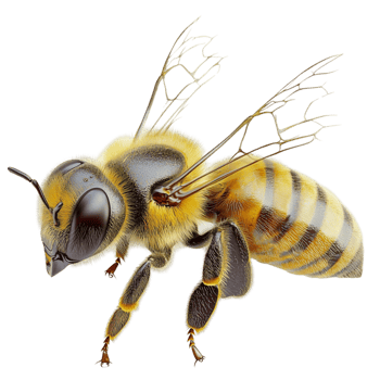 Detailed honeybee hovers with its wings spread wide png