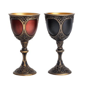 Medieval goblets crafted from metal with intricate designs, showcasing elegance on a transparent background, Medieval Goblets Isolated on transparent background png