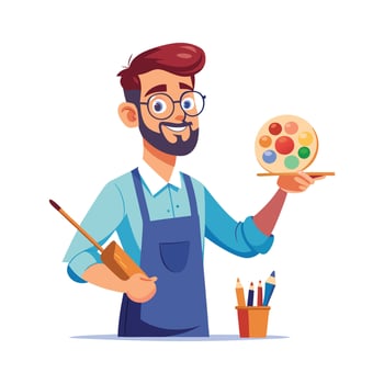 Inspiring Teacher Presenting Paint Palette for Art Class vector