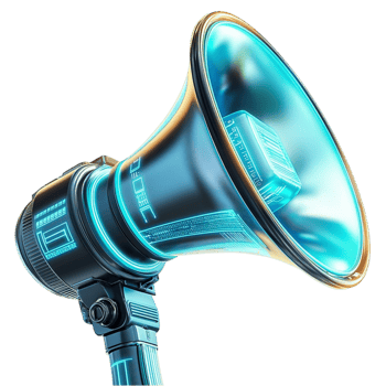 Futuristic blue megaphone emits a powerful and vibrant sound png