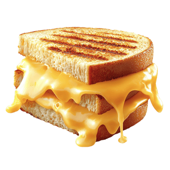 Gooey melted cheese overflows from a perfectly grilled sandwich png