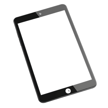 A sleek black tablet with a blank transparent screen isolated on a clean background perfect for showcasing designs or apps, human hand holding tablet with blank display screen isolated on transparent png