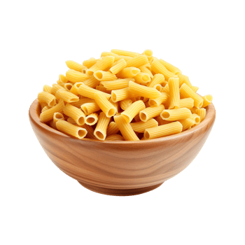 Pile of raw macaroni in wood bowl isolated on transparent background png