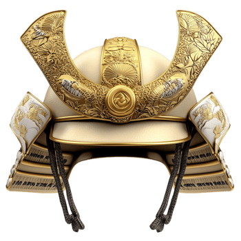 Traditional golden samurai helmet represents history and the warrior spirit of Japan png