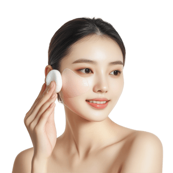 A beautiful young Asian woman cleans her face with a cotton pad in a welllit studio setting, Studio shot Beautiful young Asian woman with clean fresh png
