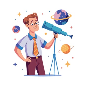 Teacher Engaging Students with Telescope Lessons vector