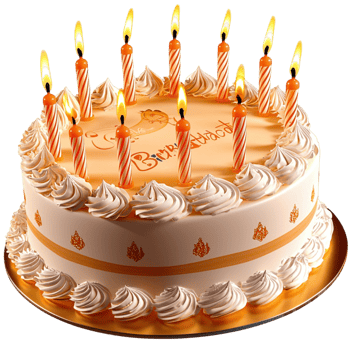 Beautiful birthy cake with glowing candles and creamy decorations represents celebration and joy png