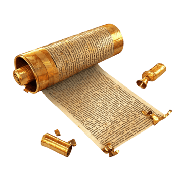 Golden ancient scroll with intricate writing represents wisdom and historical knowledge png