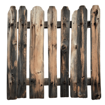 Rustic wooden fence panel isolated on a transparent background, showcasing weathered wood with a natural texture, Rustic Wooden Fence Isolated on transparent background png