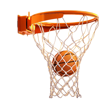 Basketball goes through the orange hoop png