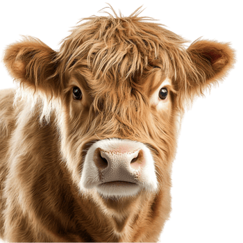 Cute brown cow with fluffy fur png