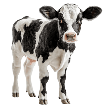 Black and white cow standing on a white png