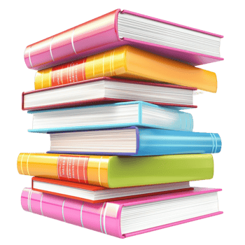 Stack of colorful books in various sizes png