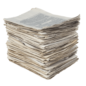 A stack of old newspapers stacked neatly on a transparent background showcasing vintage journalism, a stack of newspapers lies, file of isolated object with shadow on transparent background png