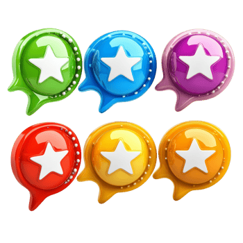 Colorful customer feedback request icons in a creative arrangement on a transparent background, Review us on transparent background Customer Feedback Request Bubbles png