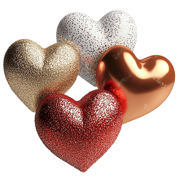 Sparkling metallic hearts with a beautiful texture png