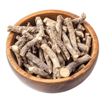 Kaempferia finger root known as Krachai displayed in a wooden bowl as a traditional Thai herb for cooking and healing, Kaempferia finger root Krachai Thai herb in wood bowl isolated transparent png