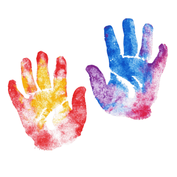 Brightly colored handprints of children showcasing creativity on a transparent background, highlighting artistic, colorful hand prints of children isolated on transparent background png