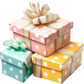 Colorful gift boxes stacked with ribbons png