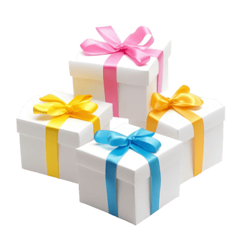 Colorful gift boxes with ribbons brighten the atmosphere for a birthday celebration, Birthday present transparent color gift boxes with colorful ribbon isolated on transparent background png