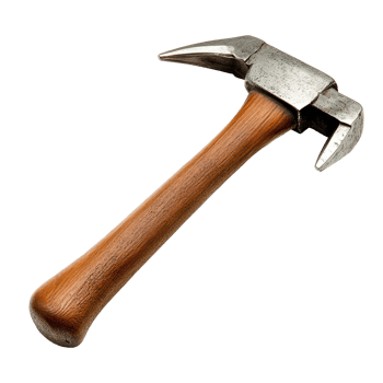 A detailed view of a claw hammer with a wooden handle against a plain background highlighting its features and texture, Claw hammer isolated Stock Photo png