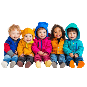 A joyful group of happy toddlers dressed in colorful outerwear, gathered together for a playful, diversified group of happy toddlers outerwear, file of isolated object on transparent background png