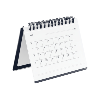 Spiralbound table calendar for March displayed isolated against a clean transparent background, table calendar 2025 march isolated on transparent background png