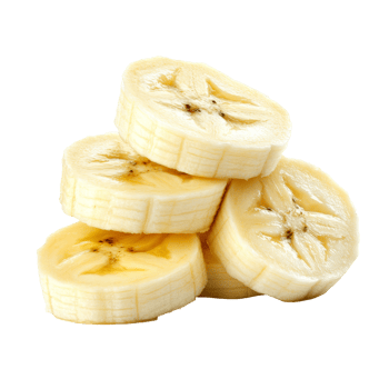 Fresh banana slices stacked on a transparent background highlighting their natural texture and color, Banana slices isolated on transparent background png