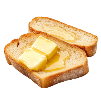 Toasted bread with melted butter on a transparent background ready for a delicious meal or snack, Toasted Bread with Melted Butter on transparent background png