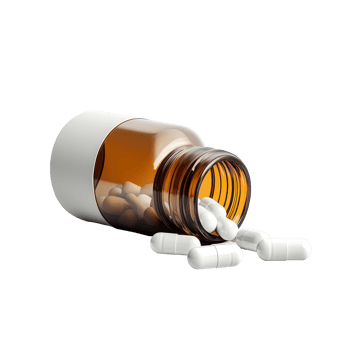 transparent pills spilled from a prescription bottle on a clean transparent background, highlighting the pharmaceutical product, pills out of bottle on transparent background png