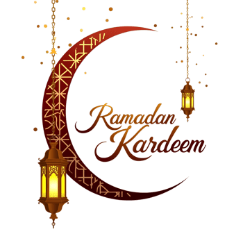 Elegant Ramadan Kareem Greeting with Crescent Moon Hanging Lanterns png