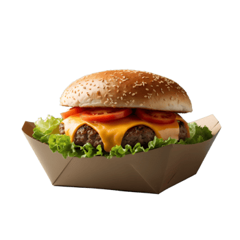 Delicious Cheeseburger in a Takeout Box High Quality Food Photography png
