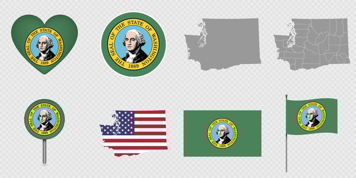 Washington State Flags and Maps Icon Pack. vector