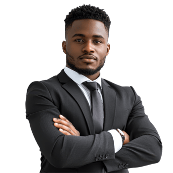 Confident corporate professional in formal attire with arms crossed against a plain background, file no background Confident corporate businessman posing with arms crossed png