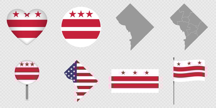 Washington DC State Flags and Maps Icon Pack. vector
