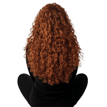 Back view of a woman with curly hair sitting quietly in a relaxed pose on a simple backdrop, Back View of Woman Sitting with Curly Hair on transparent background png