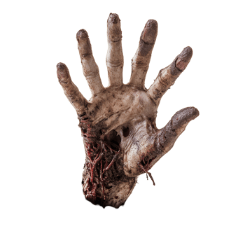 A chilling zombie hand rises from the earth amidst desolation in a haunting horror setting near Halloween, Zombie Hand Emerging from Ground, Horror Scene, Halloween, transparent background png