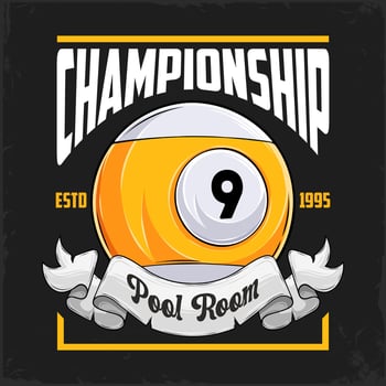 Hand drawn striped white and yellow billiard nine ball badge for a pool room championship club vector