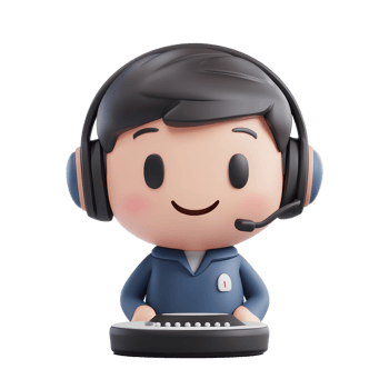 Character handling a call in a call center, wearing a headset and working at a computer desk, 3D Character Handling Call in Call Centre On transparent background png