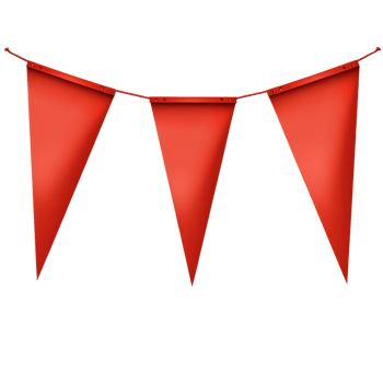 Decorative red pennant banners strung together for festive celebrations and events, red pennant banners flags with string isolated on transparent background png