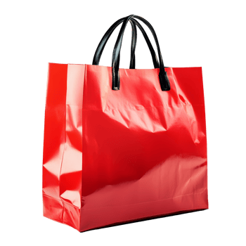 Stylish red shopping bag with black handles against a clean transparent background for retail and gift packaging, Red shopping bag isolated on transparent background png