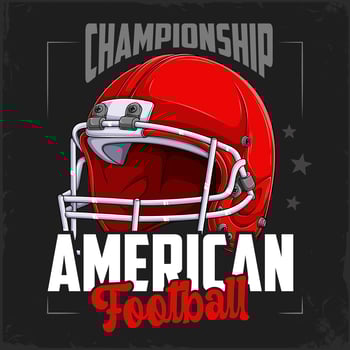 Hand drawn professional red protection helmet badge for American football competitions with labels vector