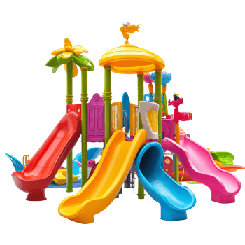 A vibrant playground for children featuring colorful slides and engaging play structures designed for fun and exploration, Colorful playground for children on transparent backgroundfile png