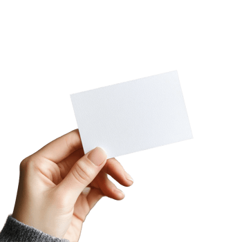 Hand holding a blank postcard mockup against a softly textured background indoors, Blank paper card in hand. Holding postcard mockup isolated png