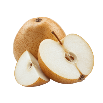 Half of a Chinese pear displayed on a transparent background highlighting its delicious texture and natural color, Half of chinese pear isolated on transparent background png