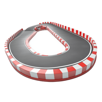 Curving race track with red and transparent barriers in a dynamic layout for racing events or model car setups, Curving Race Track with Red and transparent Barriers, Isolated on transparent background png