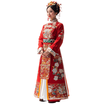 Traditional Chinese woman in colorful attire standing gracefully with a serene expression indoors, Standing Chinese woman full body view wearing traditional png